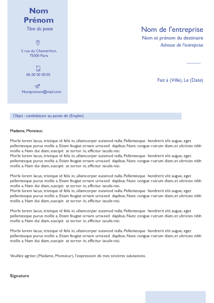 Lettre de motivation classique 2